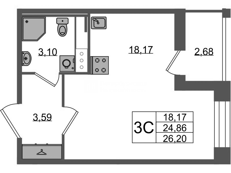 Студия 24,9 м²