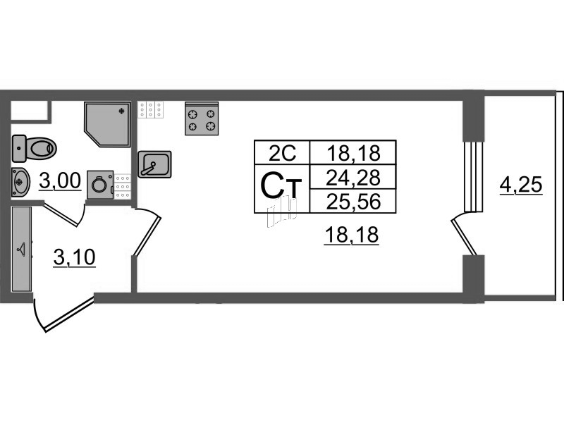 Студия 24,3 м²