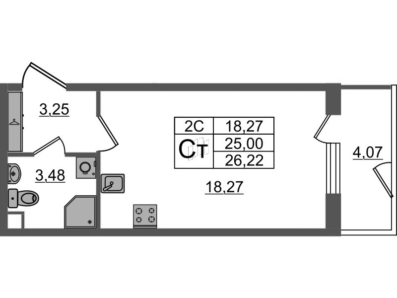 Студия 25 м²