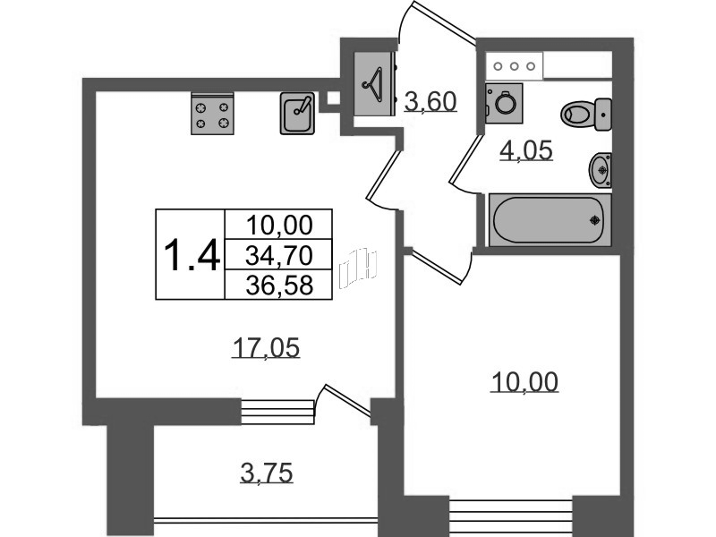 2 ккв (Евро) 34,7 м²