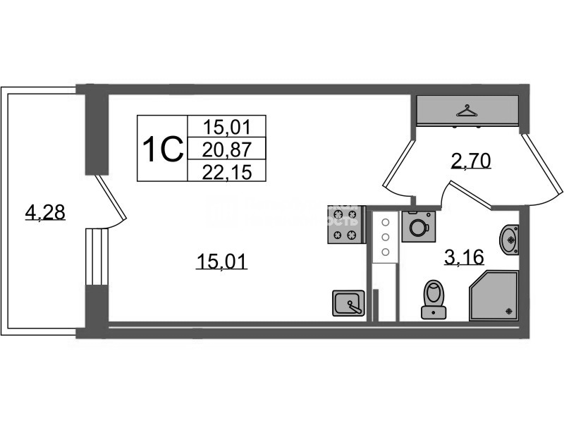 Студия 20,9 м²