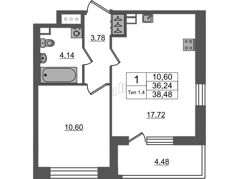2 ккв (Евро) 36,2 м²