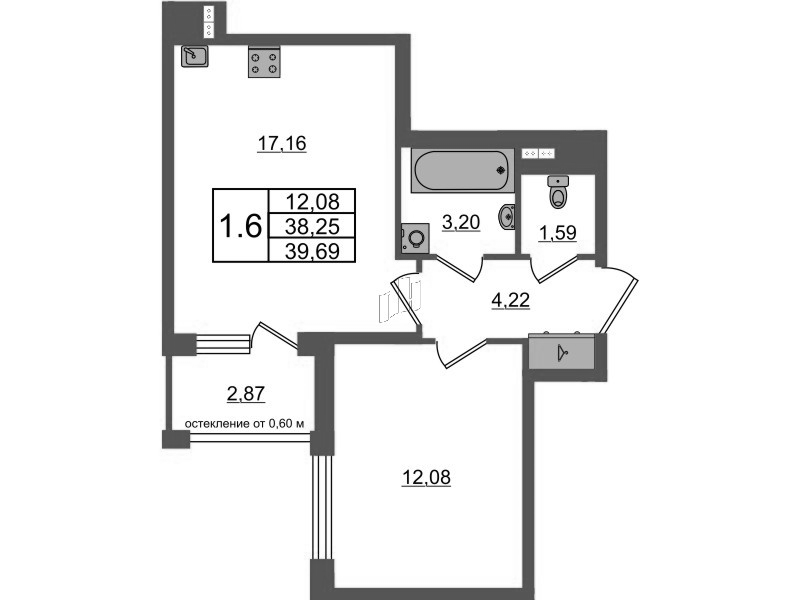 2 ккв (Евро) 38,3 м²