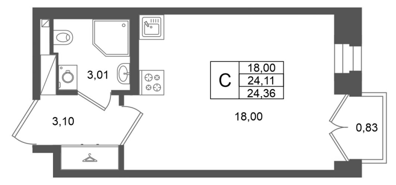 Студия 24,1 м²