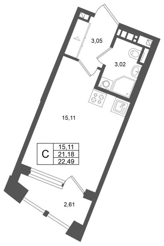 Студия 21,2 м²