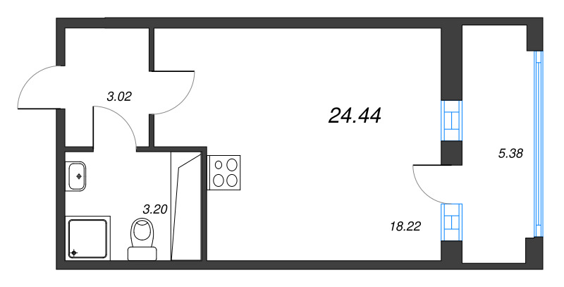 Студия 24,4 м²