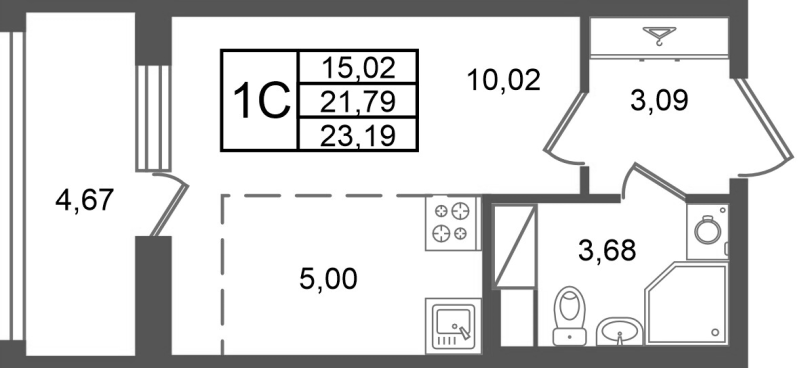 Студия 21,8 м²