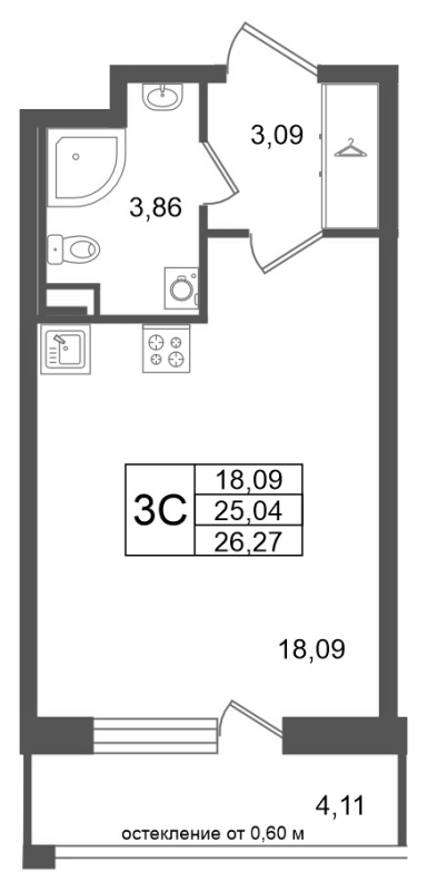 Студия 25 м²