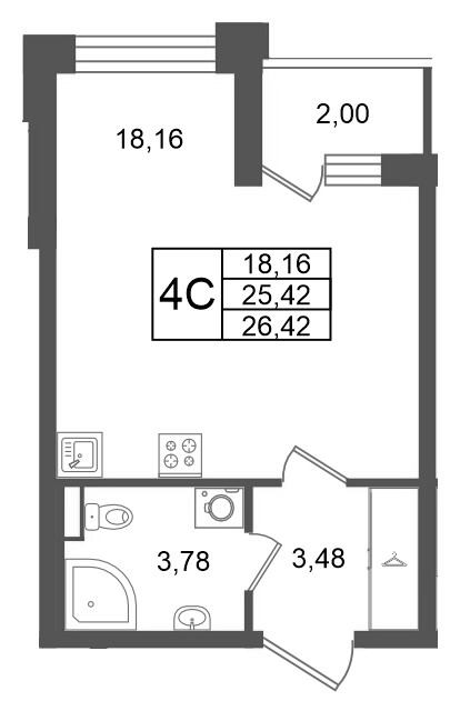 Студия 25,4 м²
