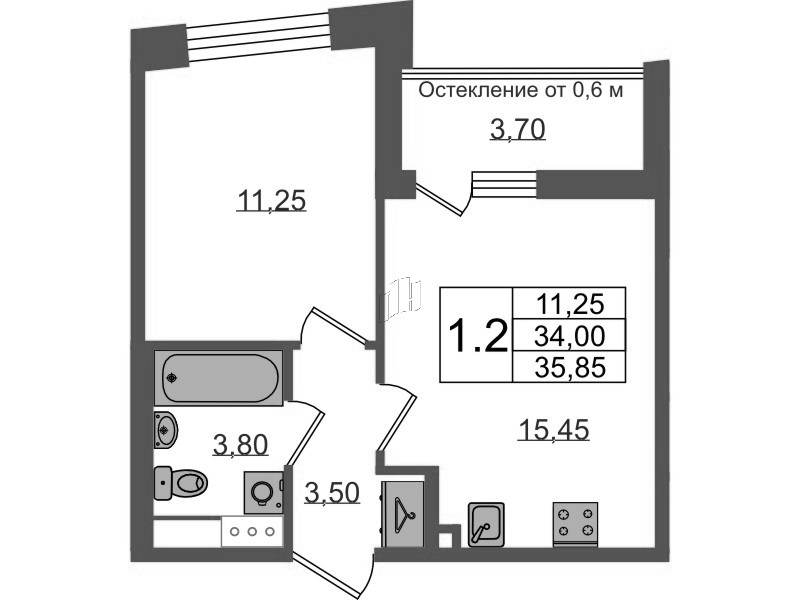 2 ккв (Евро) 34 м²