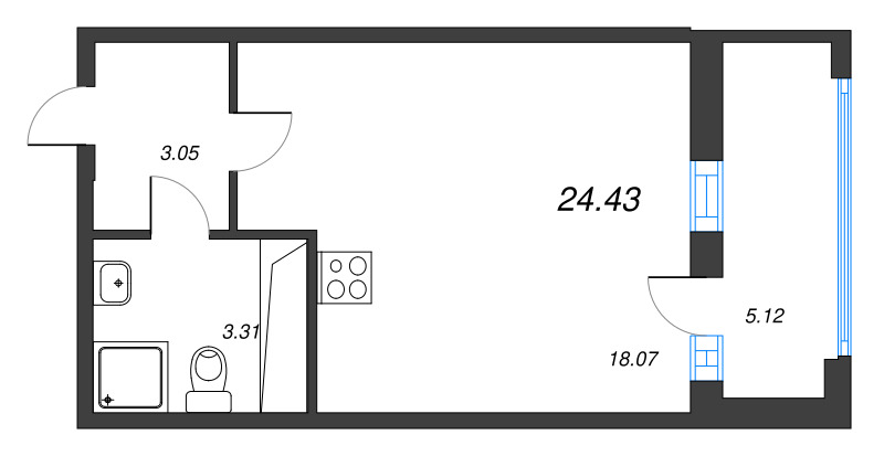 Студия 24,4 м²