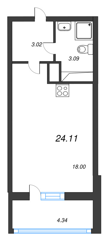 Студия 24,1 м²