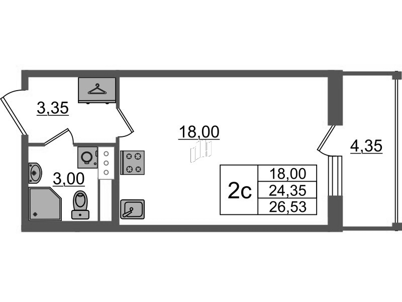Студия 24,4 м²