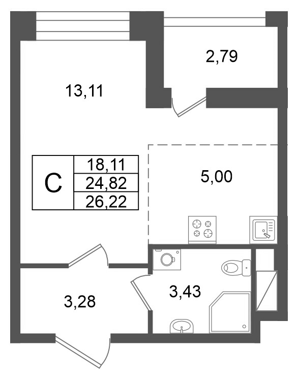 Студия 24,8 м²