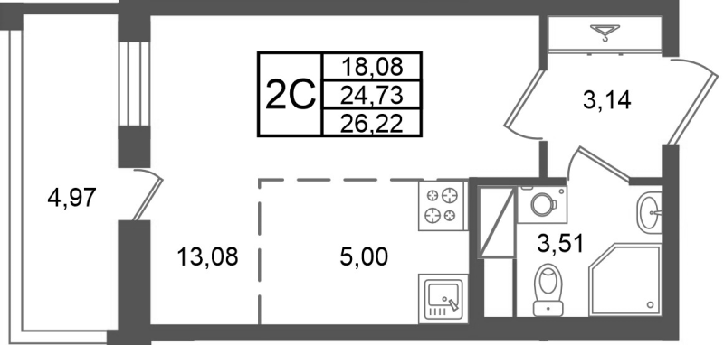 Студия 24,7 м²