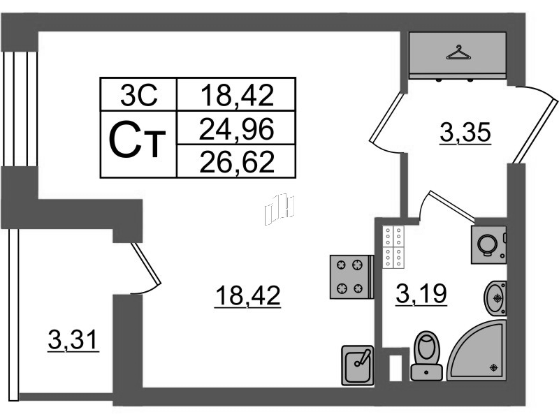 Студия 25 м²
