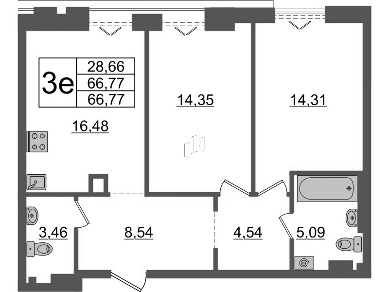 3 ккв (Евро) 66,8 м²