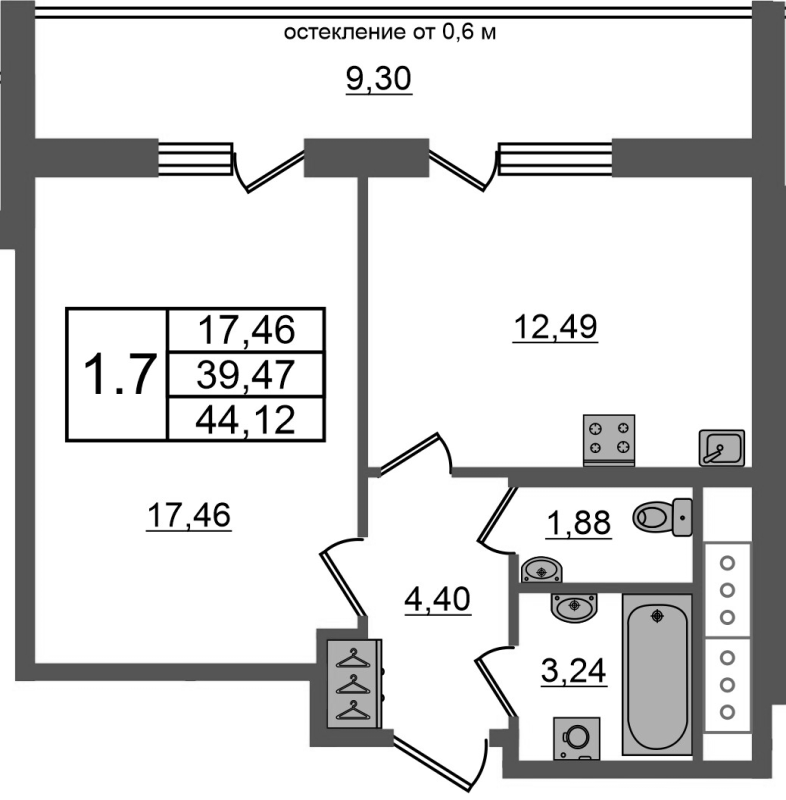 1 ккв 39,5 м²
