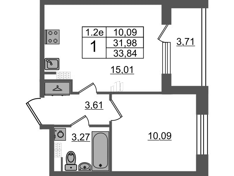 2 ккв (Евро) 32 м²