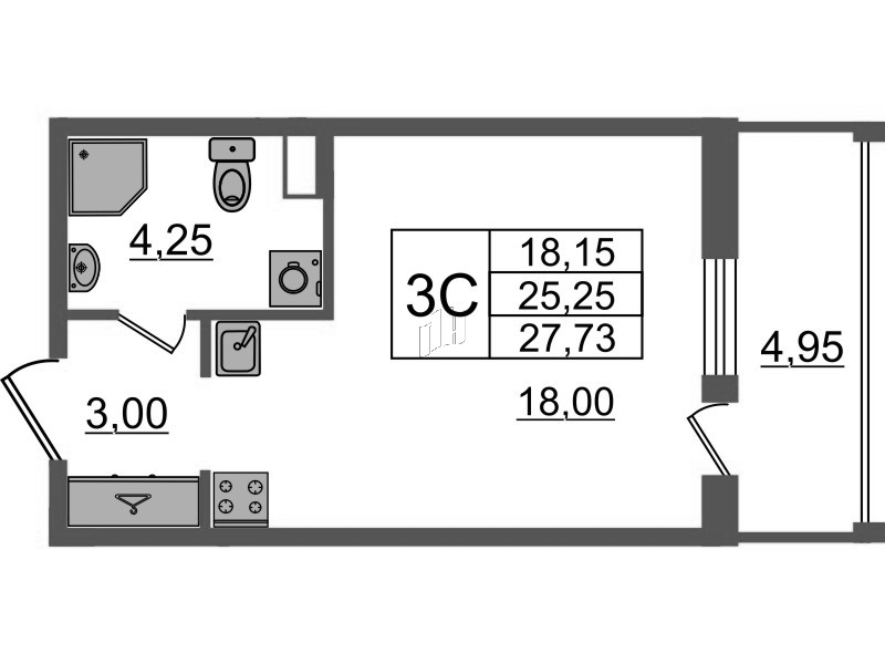 Студия 25,3 м²