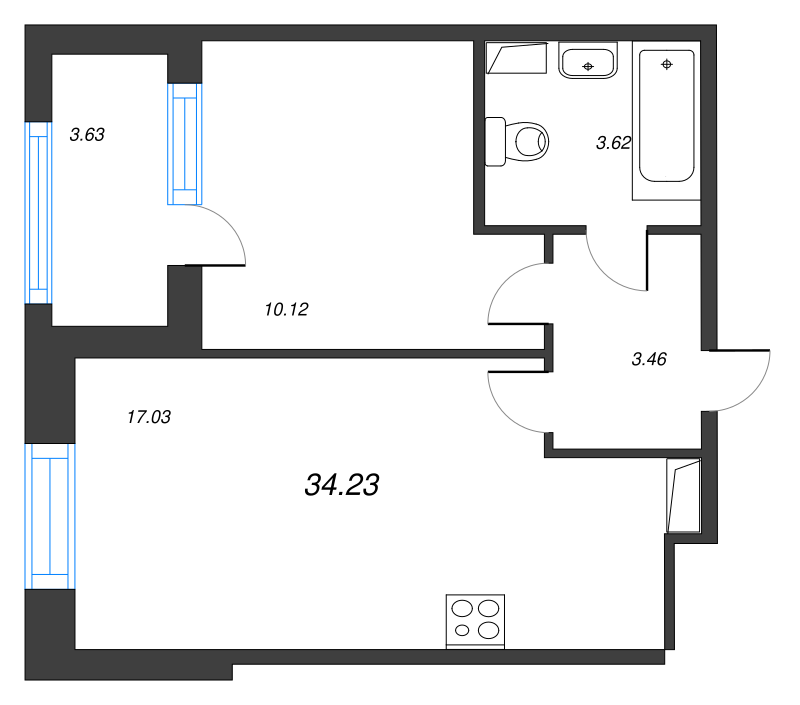 2 ккв (Евро) 34,2 м²