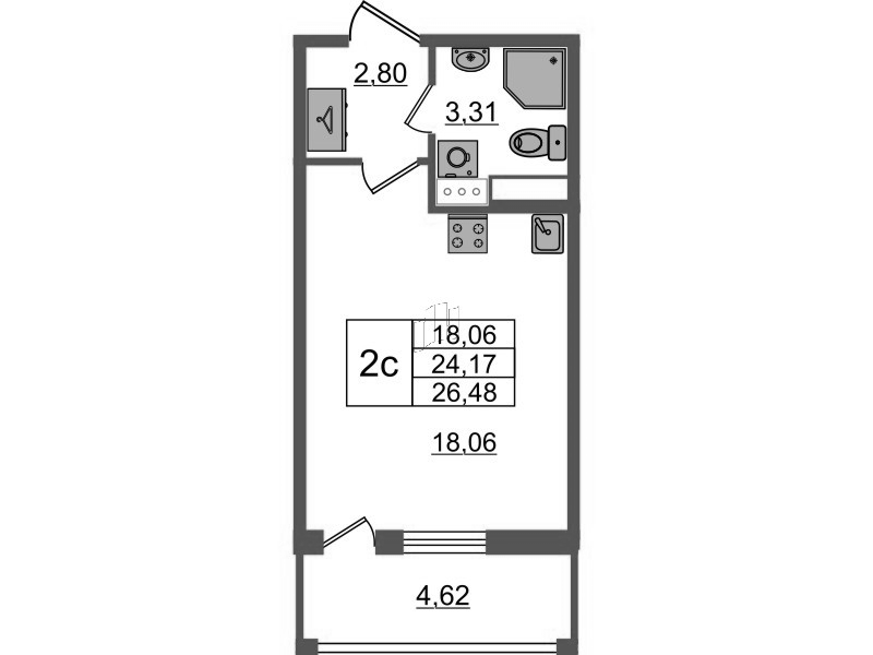 Студия 24,2 м²