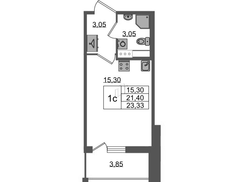 Студия 21,4 м²