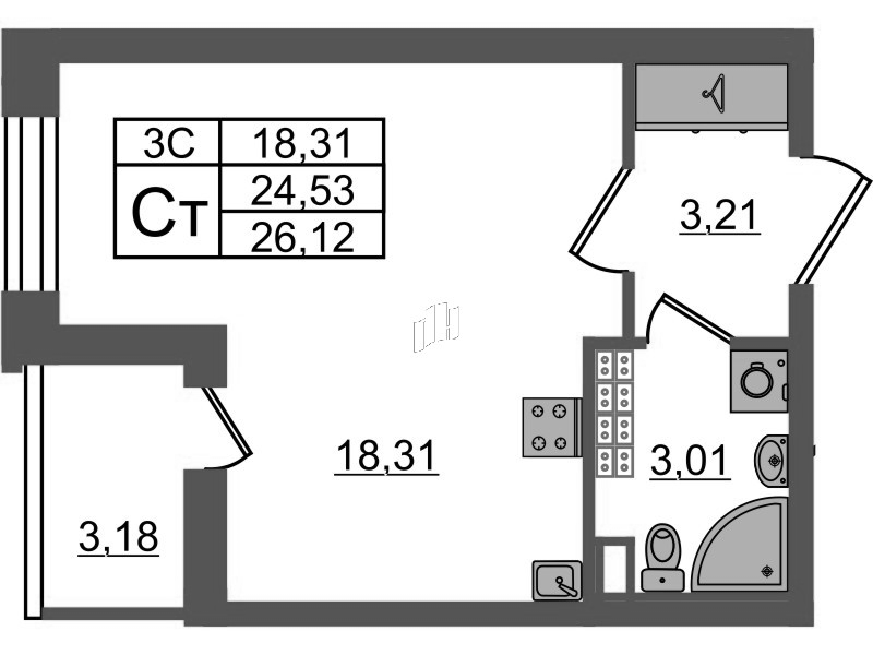 Студия 24,5 м²