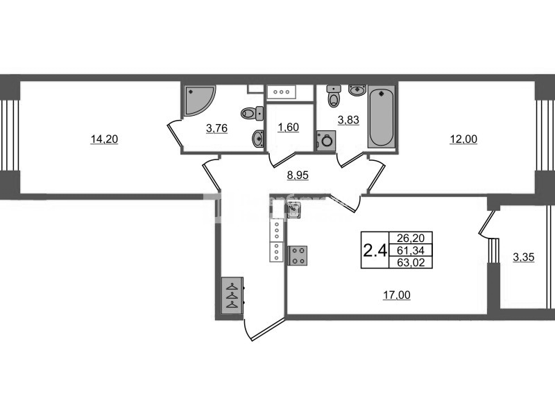 3 ккв (Евро) 61,3 м²