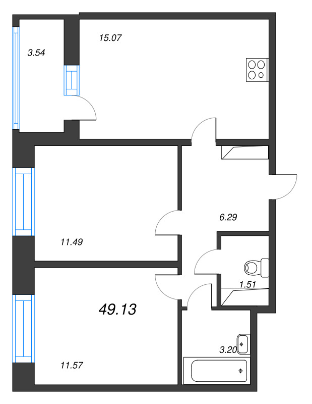 3 ккв (Евро) 49,1 м²