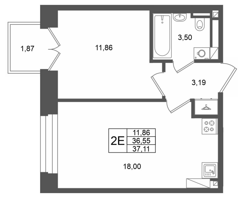 2 ккв (Евро) 36,6 м²