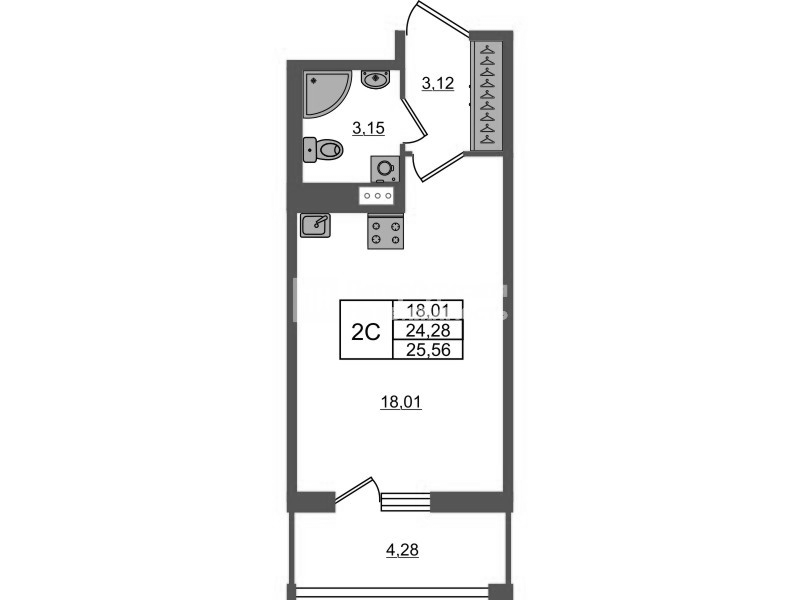 Студия 24,3 м²