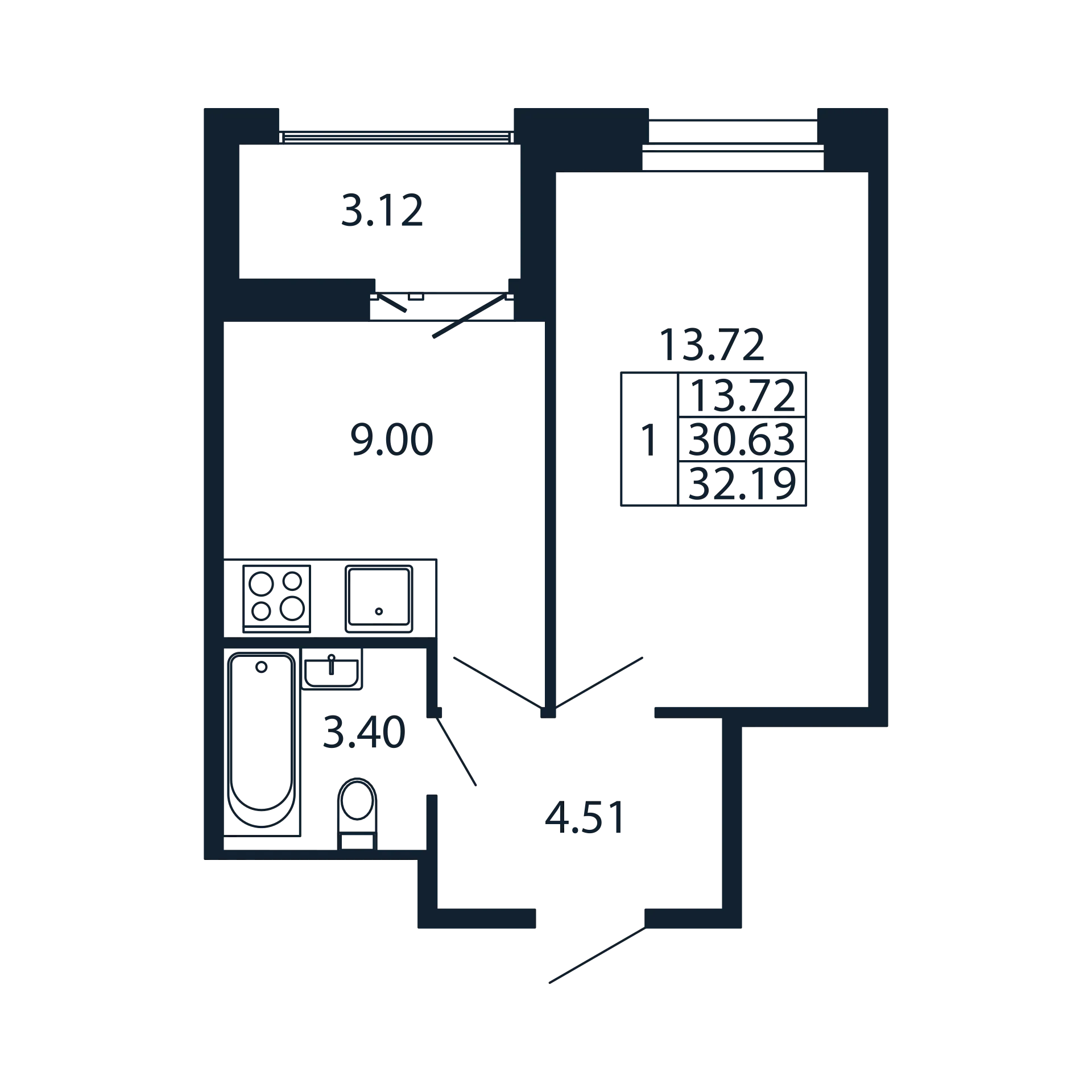 1 ккв 30,6 м²