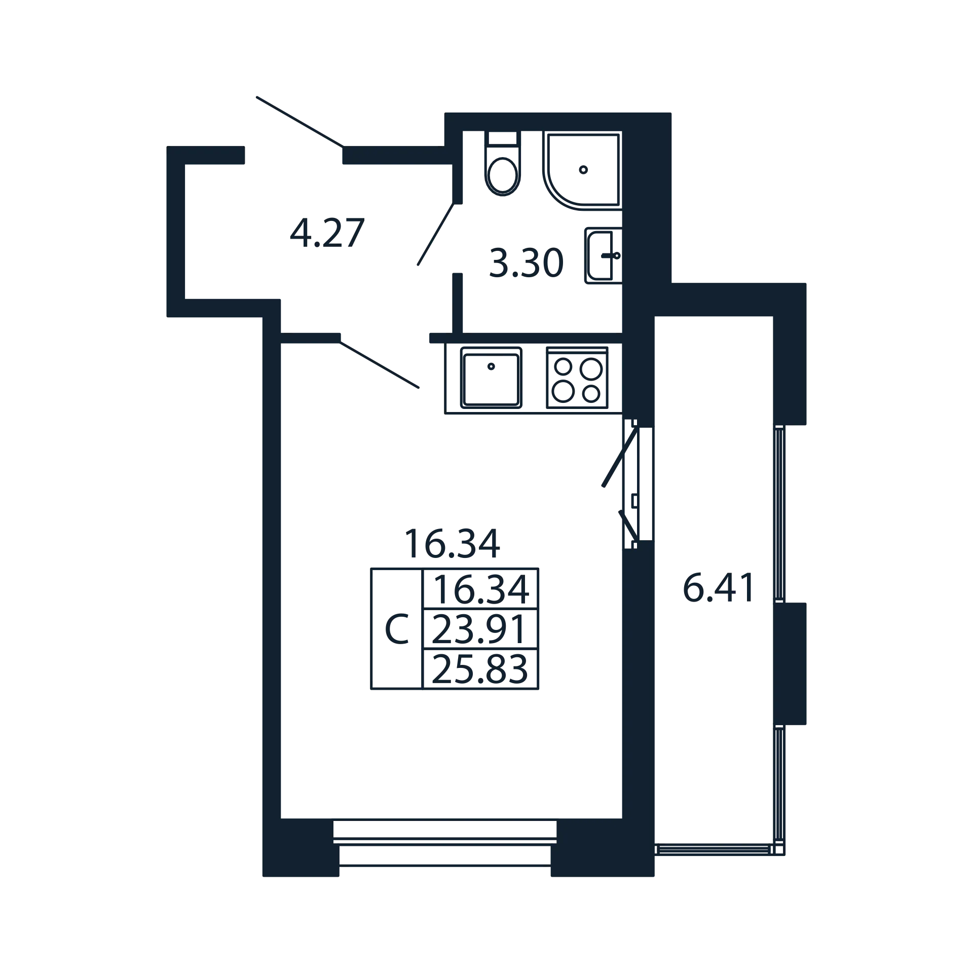 Студия 23,9 м²