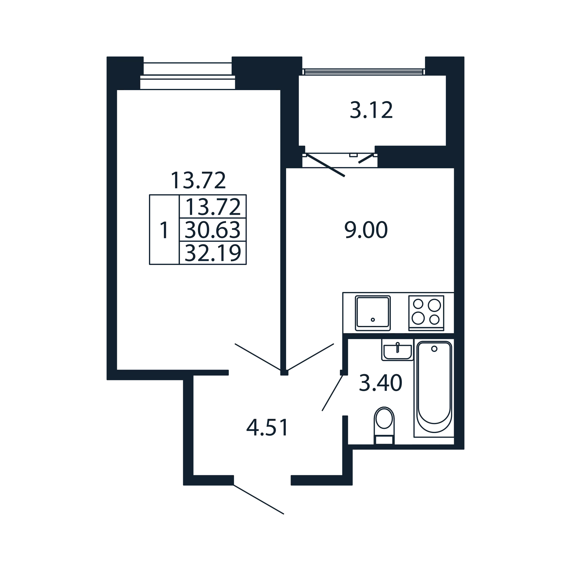 1 ккв 30,6 м²