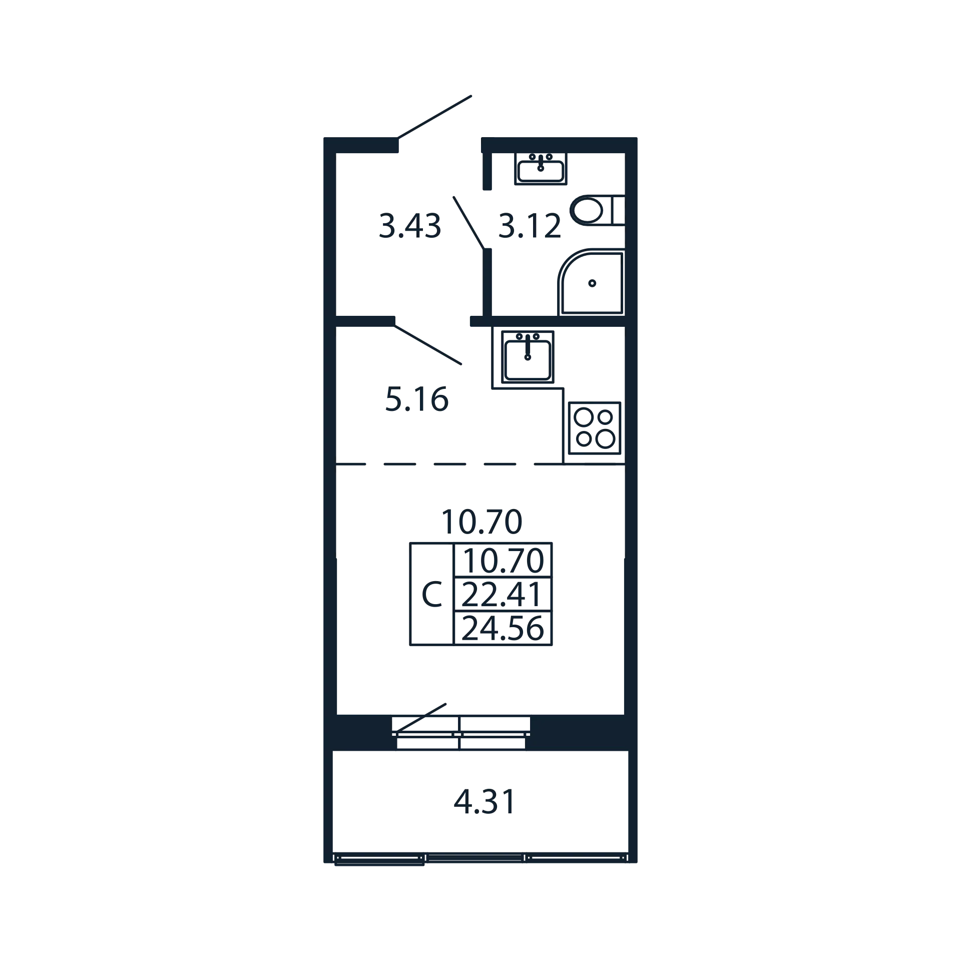 Студия 22,4 м²