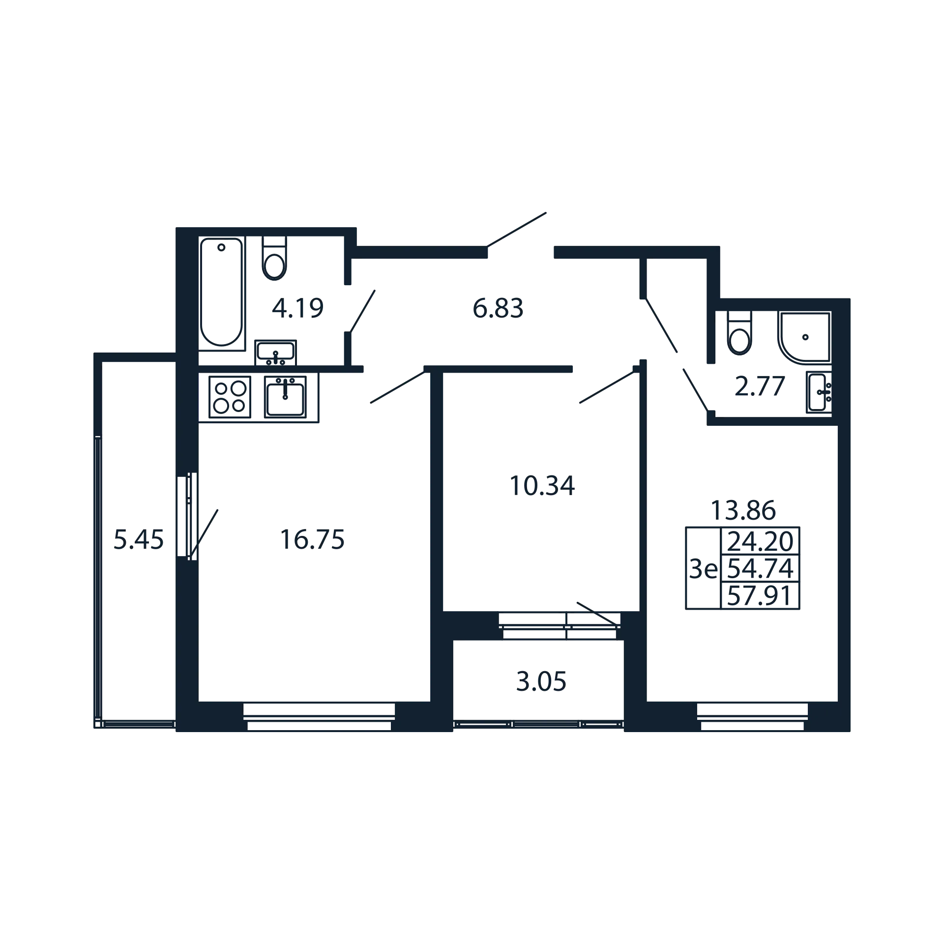 3 ккв (Евро) 54,7 м²