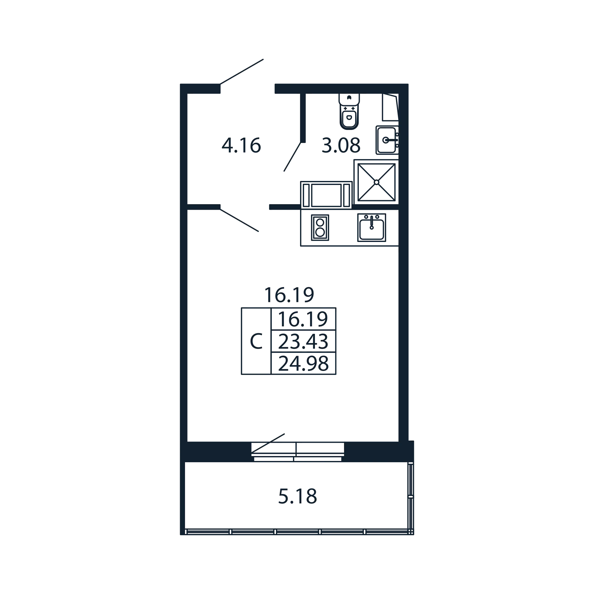 Студия 23,4 м²