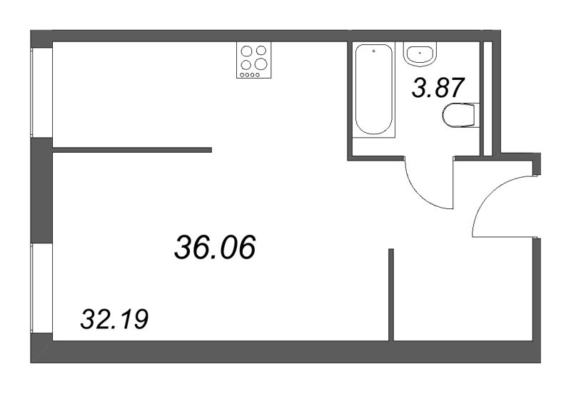 Студия 36,1 м²