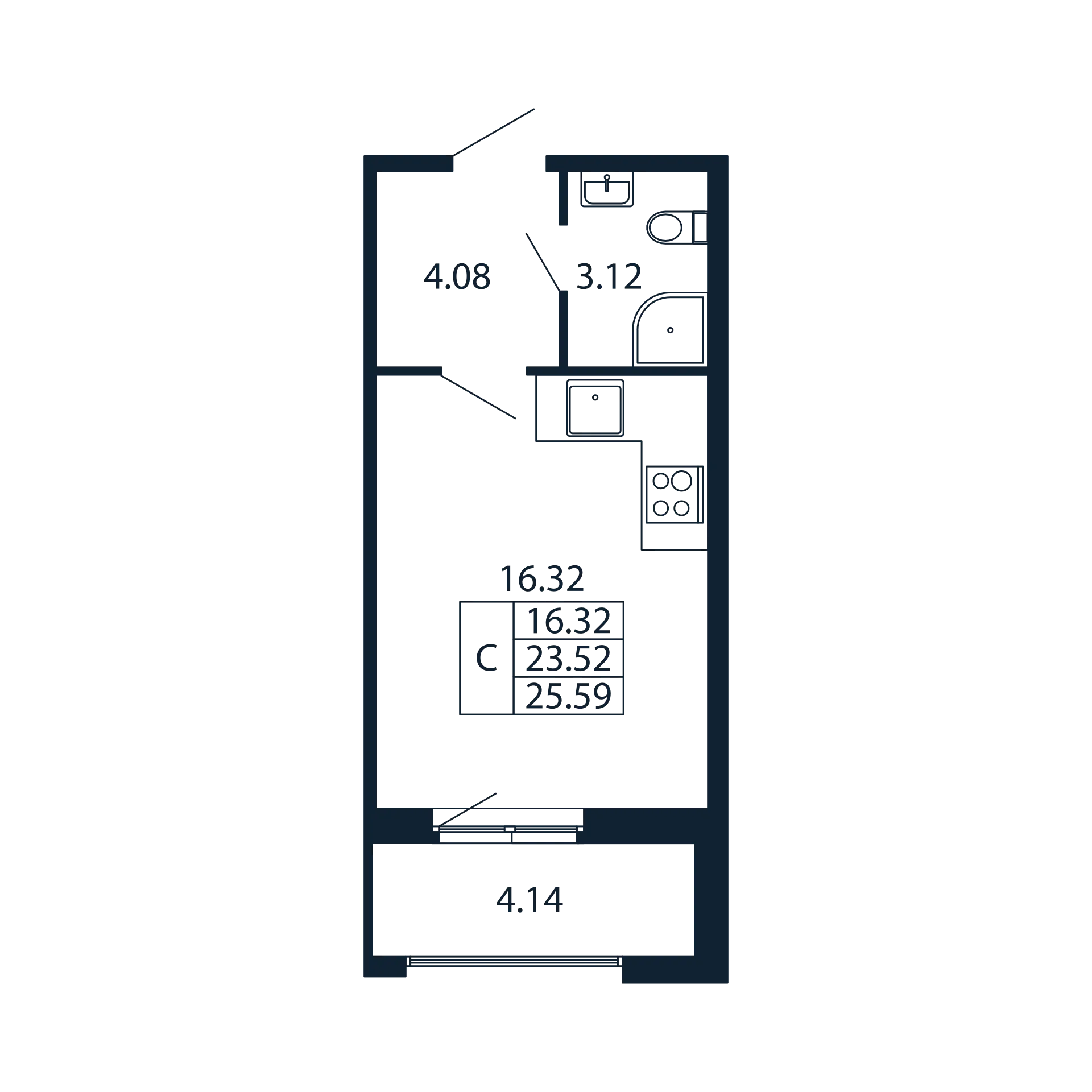 Студия 23,5 м²