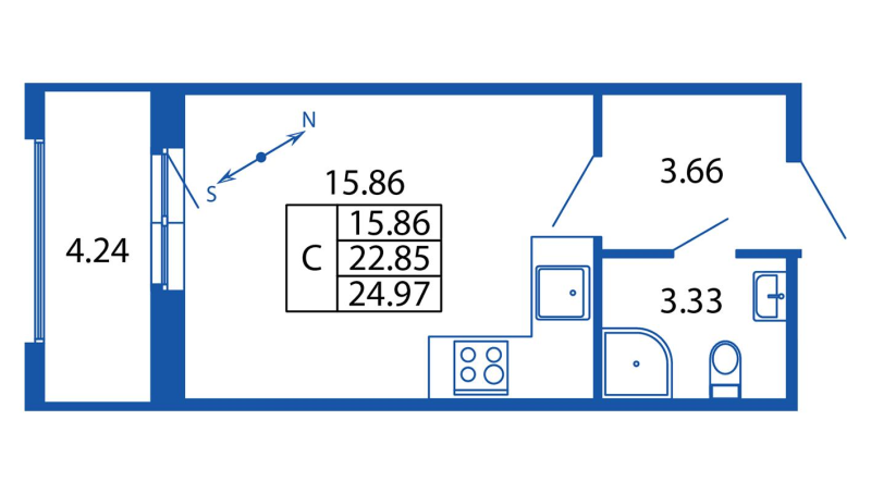 Студия 22,9 м²