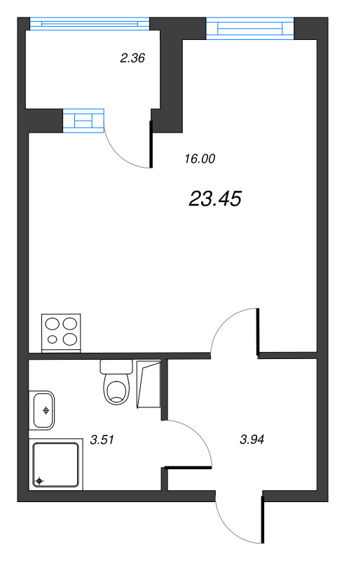 Студия 23,5 м²