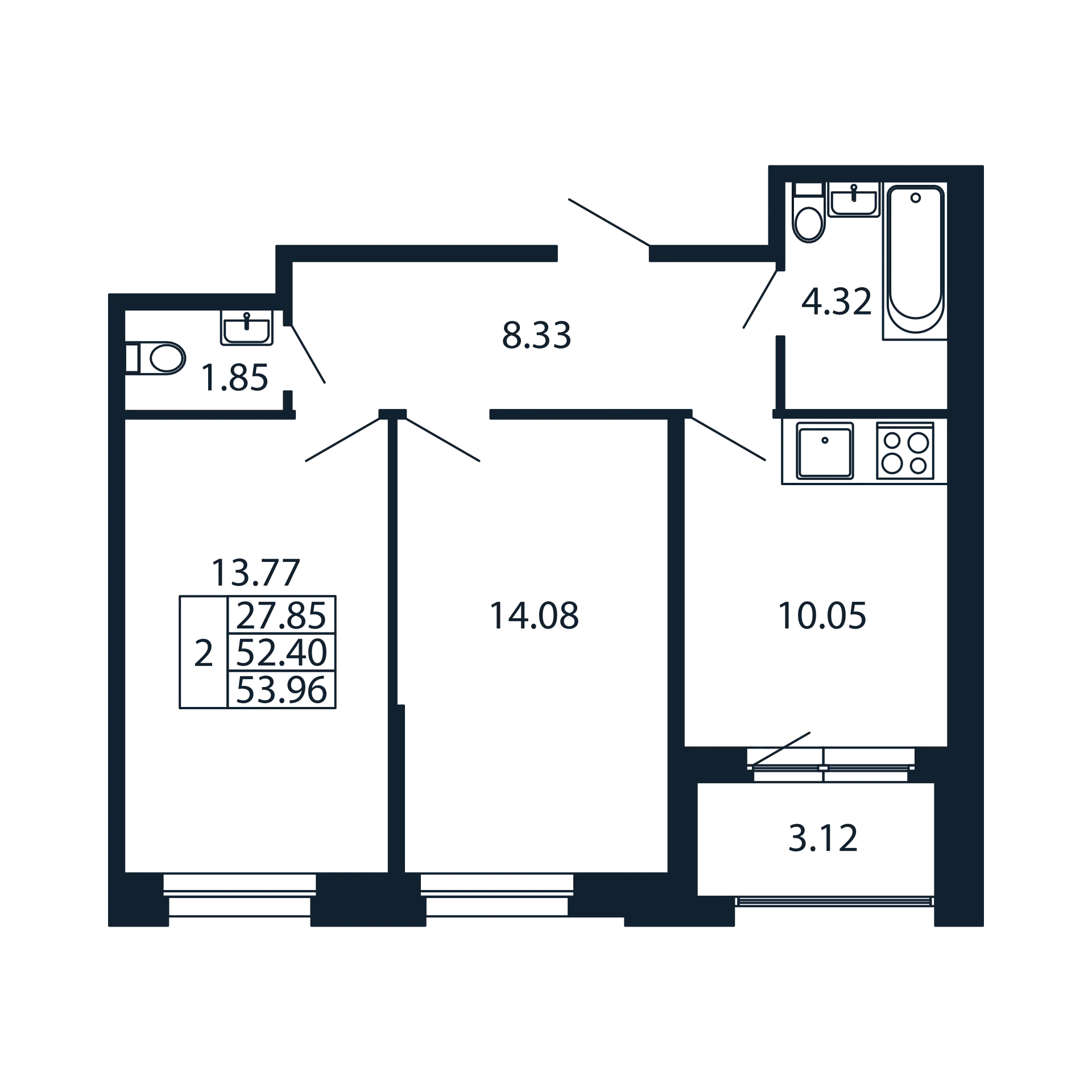 2 ккв 52,4 м²