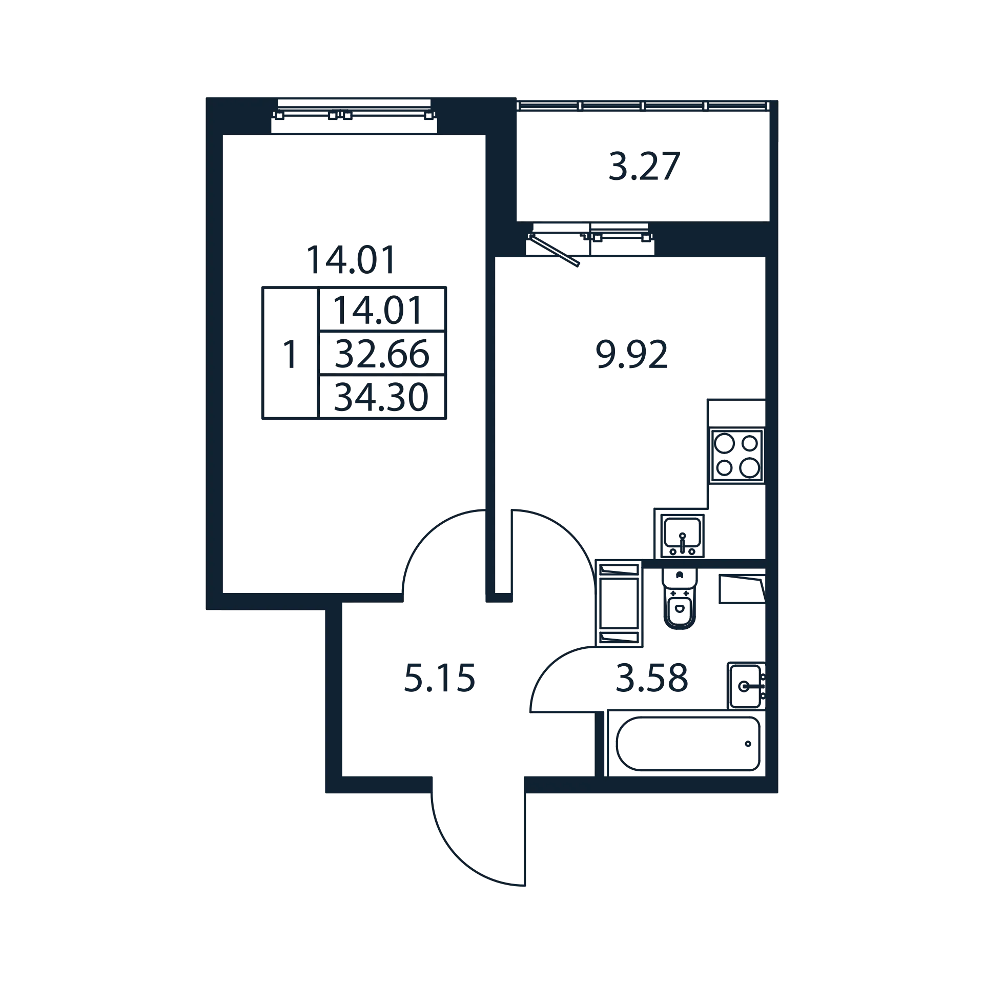 1 ккв 32,7 м²