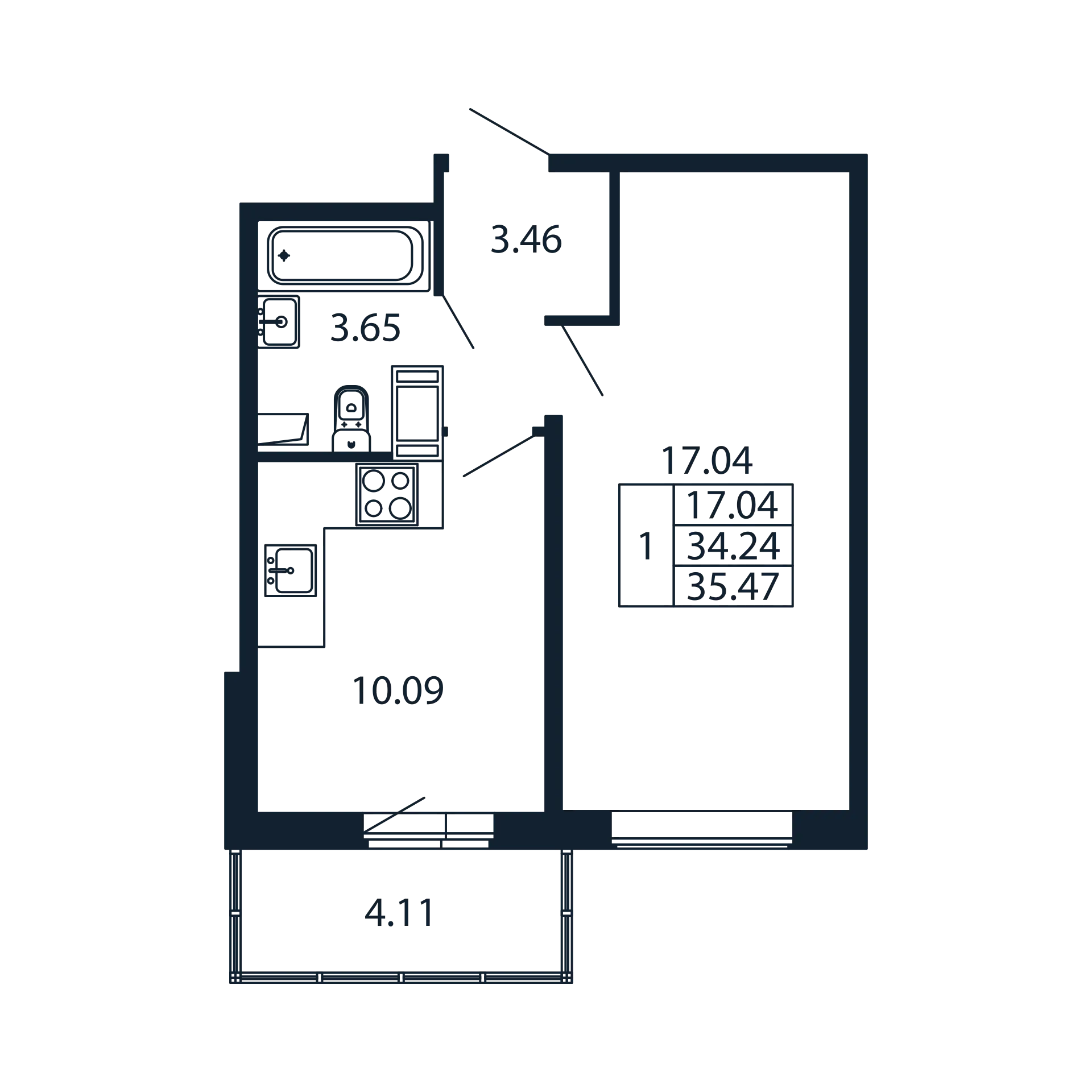 1 ккв 34,2 м²