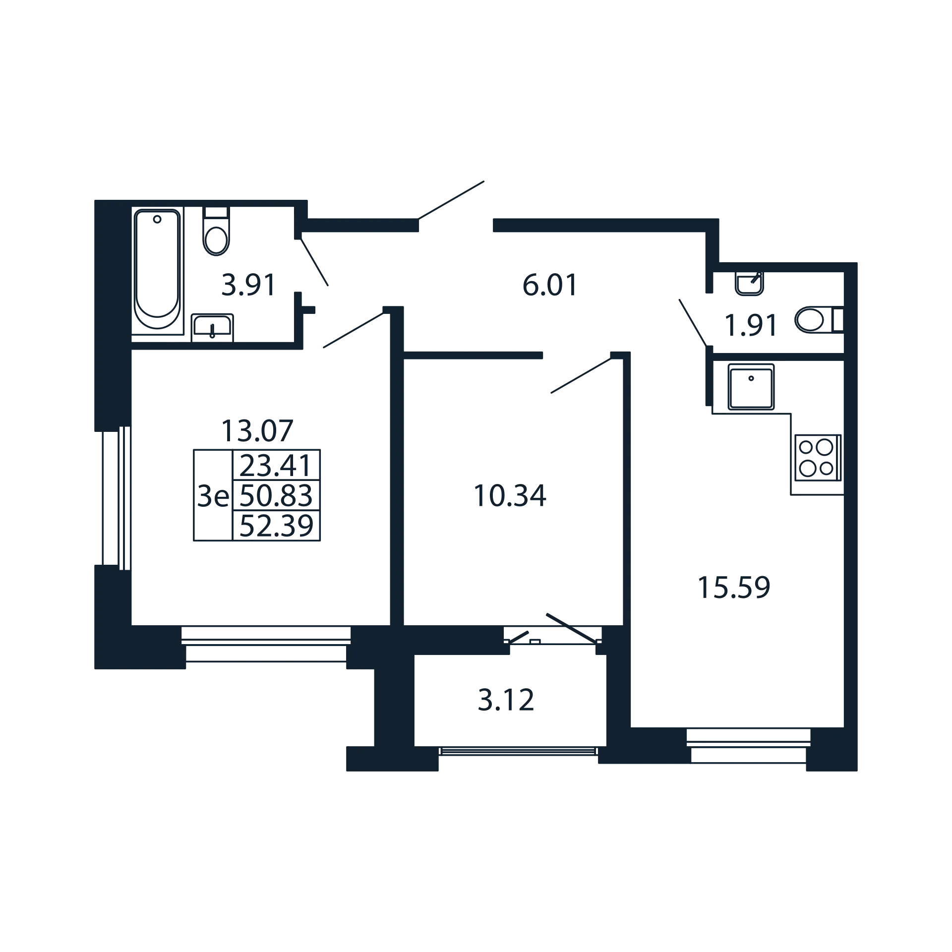 3 ккв (Евро) 50,8 м²