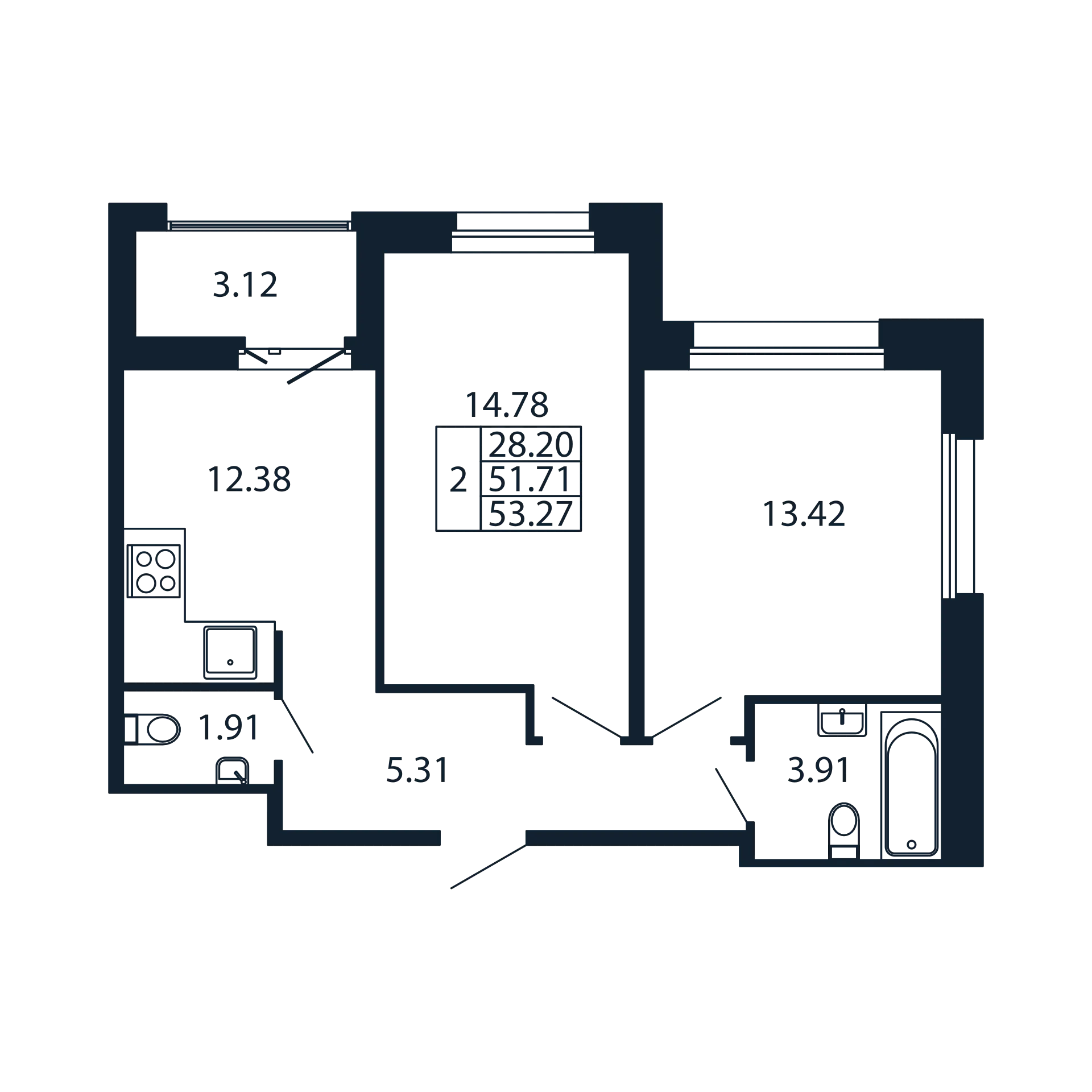 2 ккв 51,7 м²