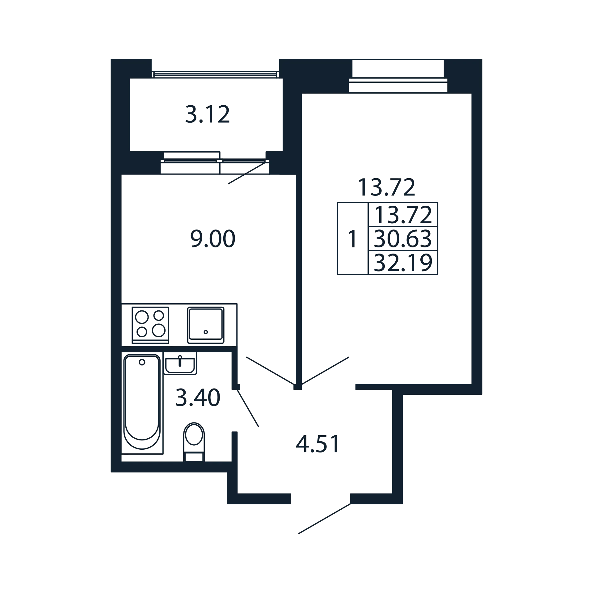 1 ккв 30,6 м²