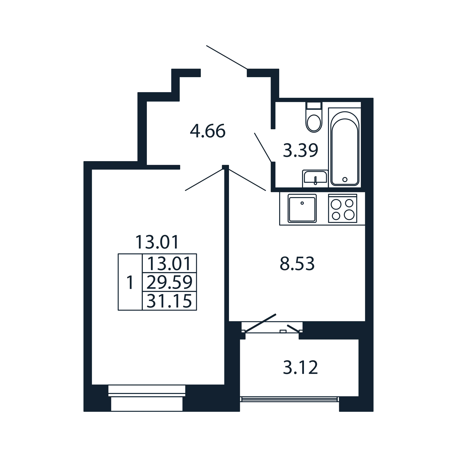 1 ккв 29,6 м²