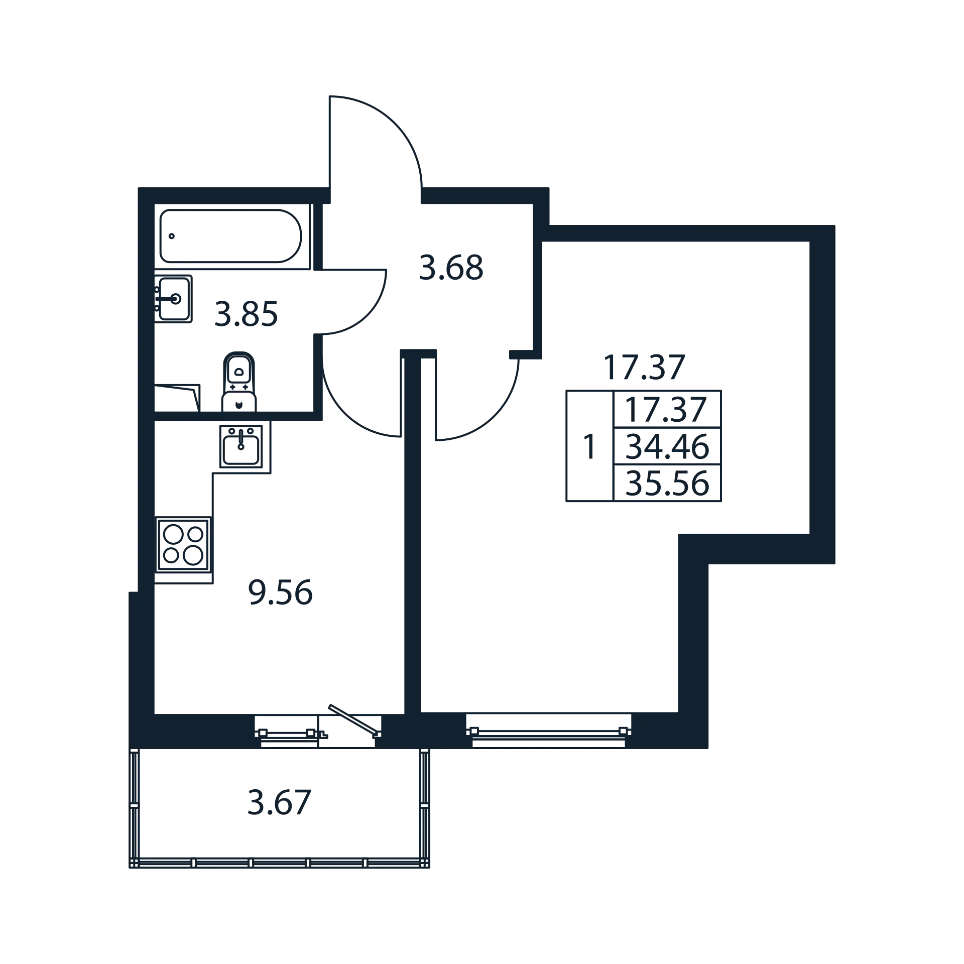 1 ккв 34,5 м²